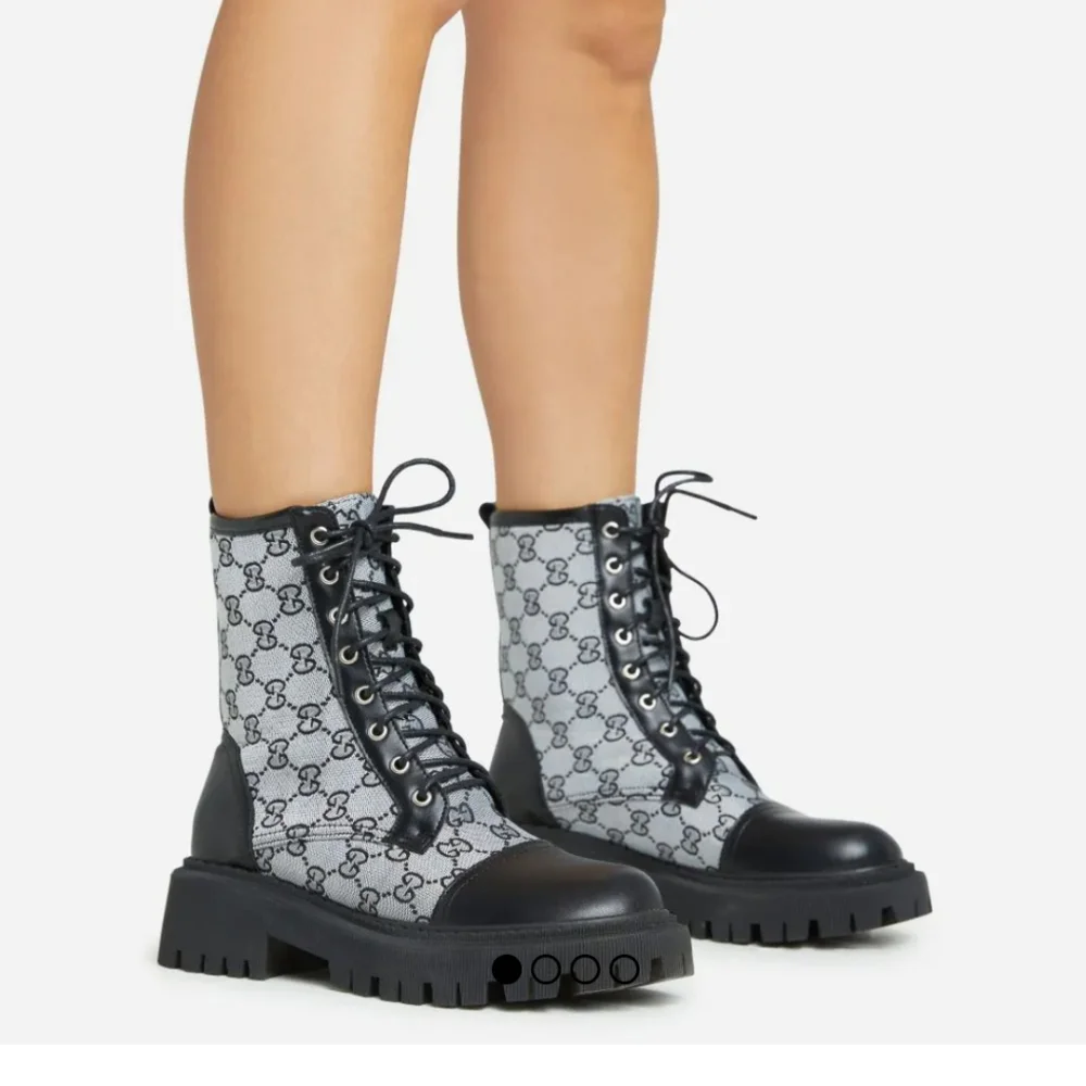 NIB Luxury Designer Double G print Combat lace up boots size 7 Inspired - Picture 4 of 10